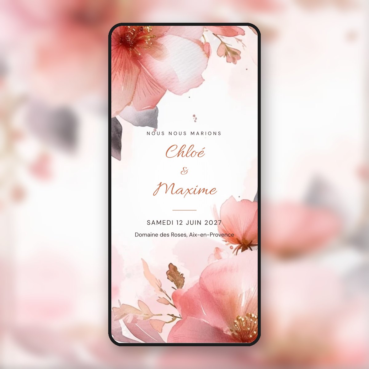 Faire-part de mariage animé Aquarelle rose & terracotta