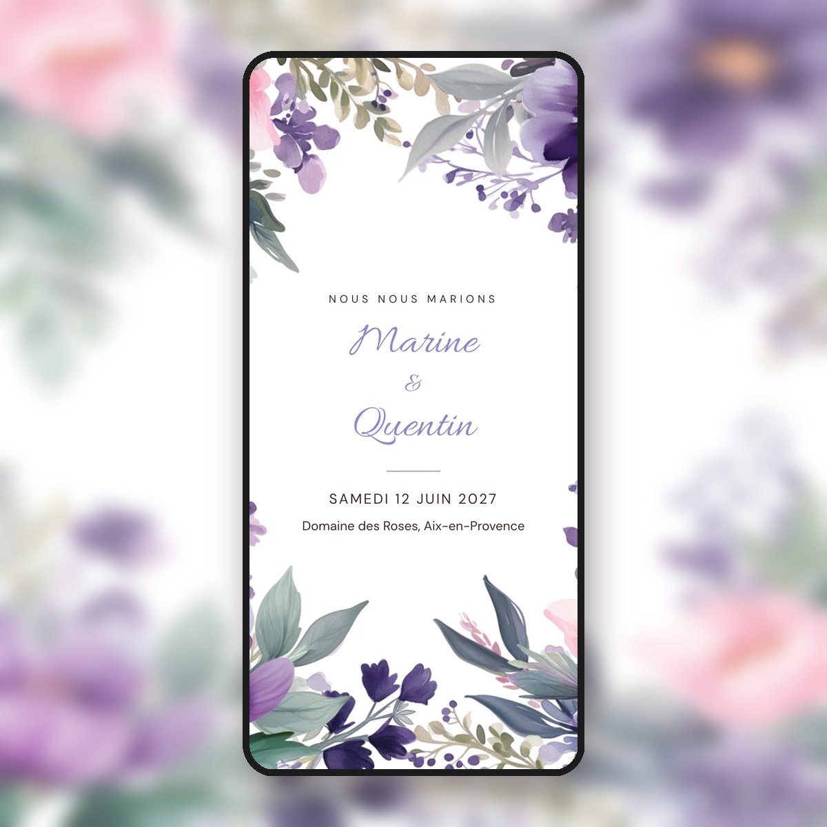 Faire-part de mariage animé Fleurs violettes & lavande