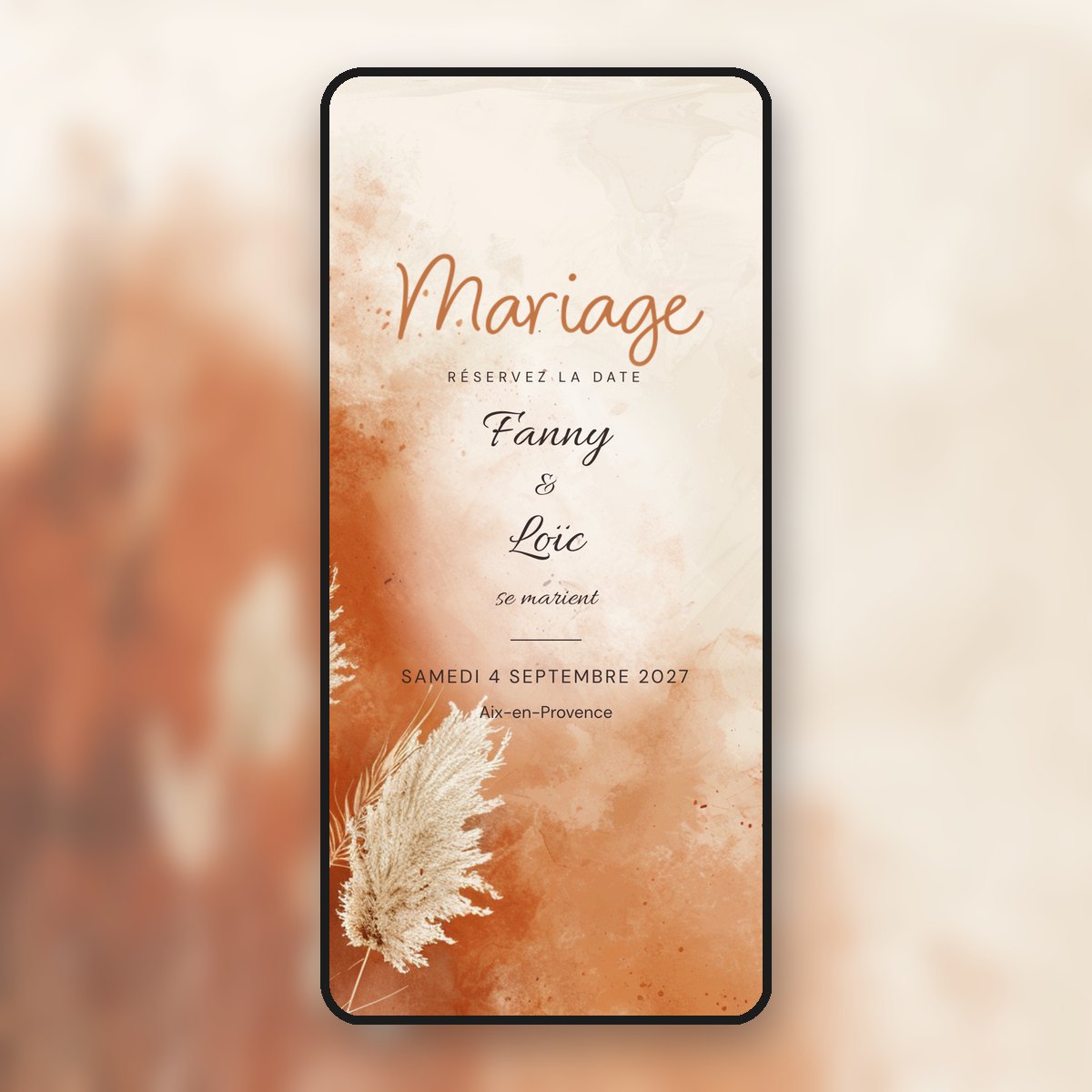 Save-the-date animé bohème « Mariage », pampa & terracotta