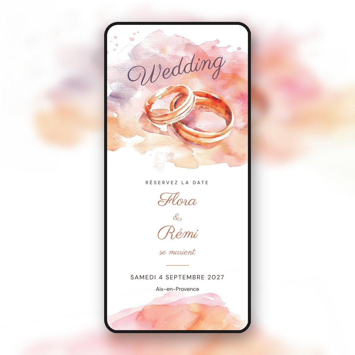 Save-the-date animé « Wedding », alliances à l'aquarelle